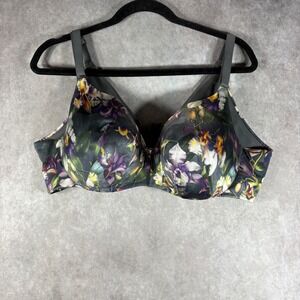Cacique Bra‎ Women 44C Gray Floral Lightly Lined Balconette Underwire Plus Size